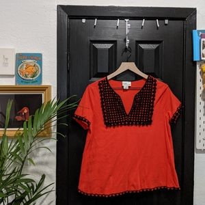 Isani red and black embroidered top